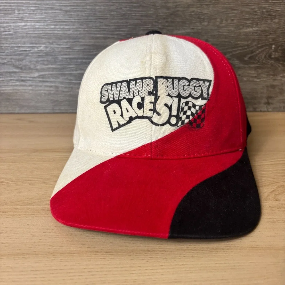 Vintage Swap Buggy Races Hat Cap Strap‎ Back Red Black Adjustable Mens